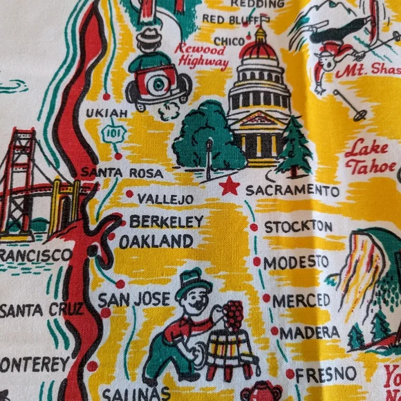 1950's VINTAGE CALIFORNIA souvenir TABLECLOTH 50's
